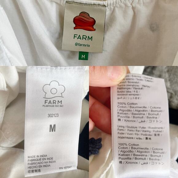 FARM RIO White Floral Embroidered Crop Top Blouse Cotton Puff Sleeve Medium EUC - Picture 5 of 9